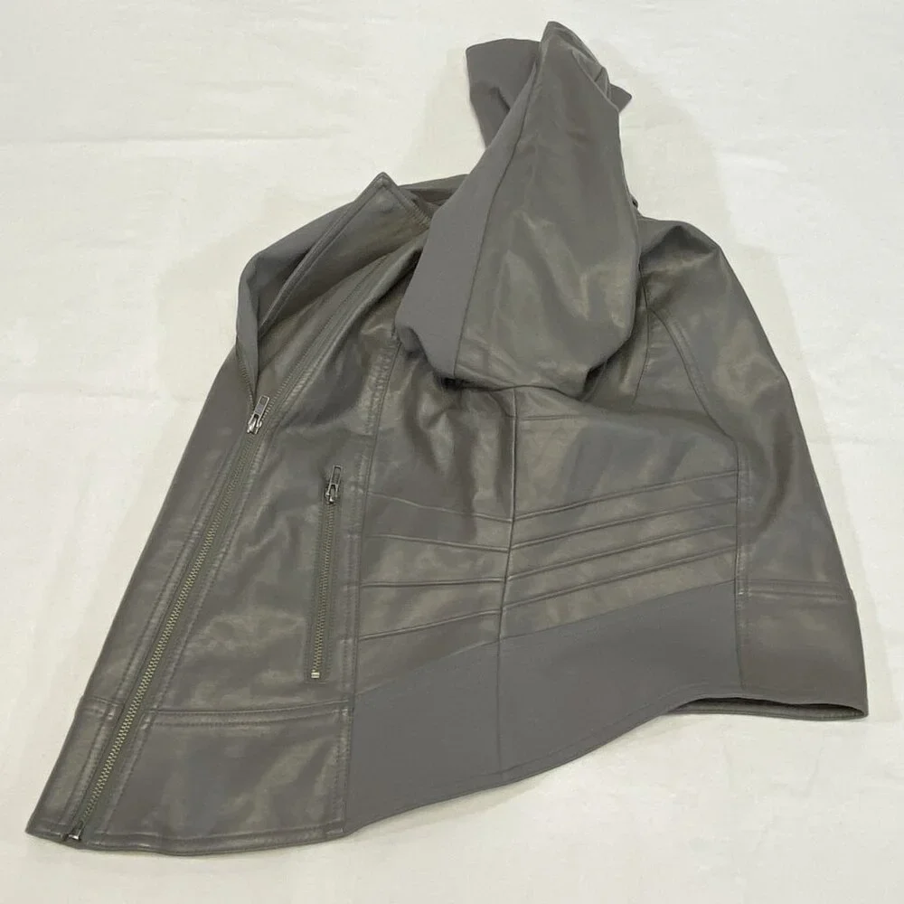 Torrid Mixed Faux Leather & Knit Zip Front Crop Moto Jacket Grey 2 Long Sleeve